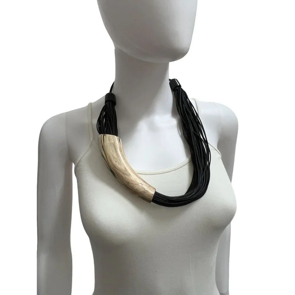 Horn and Multi Cord Statement Necklace - Picture 3 of 8
